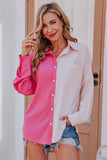 Contrast stitched single breasted off shoulder Long Sleeve Shirt