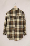 Khaki Grid Print Boyfriend Shirt Coat