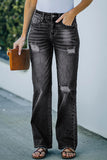 High Rise Washed Distressed Flare Jeans