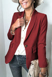 Red Black Lapel Collar Button Pocket Blazer