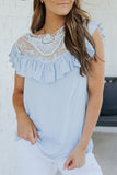 Sky Blue Lace Splicing Ruffled Short Sleeve T-shirt