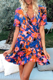 Wrapped Tie-dye Print Ruffled Dress