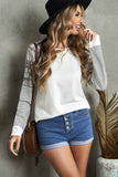 Round Neck Raglan Sleeve Camo Striped Patchwork Top