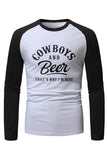 Men's Letter Car Print Color Block Long Sleeve Top