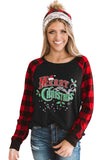 Merry Christmas Black Long Sleeve Top