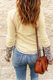 Apricot Ribbed Contrast Stitching Knit Long Sleeve Top