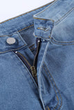 Print Stitching Ripped Skinny Jeans