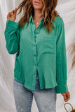 Green Textured Buttons Long Sleeve Shirt with Pocket