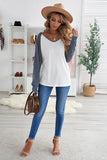 Print Patchwork Mesh Long Sleeve Top