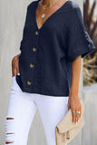 V Neck Button Front Crinkled Blouse