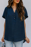 Collared Hi-low Hem Draped Short Sleeve Blouse