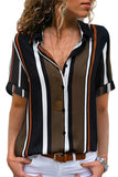 Brown Striped Short Sleeve Button Shirt