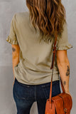 Khaki Solid Ruffled Short Sleeve T-shirt