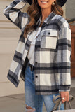 Black Plaid Print Pocket Women Shacket