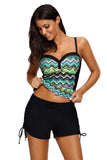 Spaghetti Straps Ruched Top and Drawstring Boy Shorts Tankini