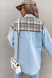 Sky Blue Plaid Patchwork Buttoned Pockets Denim Jacket