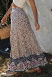 Boho Floral Print Elastic High Waist Pleated A Line Maxi Skirt