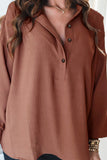 Brown Buttoned Drop Shoulder Bishop Sleeve Shirt
