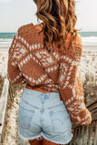 Brown Aztec Pattern Knit Sweater