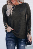 Black Leopard Contrast Trim Knit Top