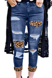 Distressed Leopard Patches Blue Skinny Jeans