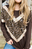 Chevron Sequin Leopard Splicing Long Sleeve Top