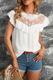 White Lace Splicing Ruffled Short Sleeve T-shirt