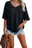 V Neck Short Sleeve Knit Tee