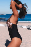 Brown Tie-dye Colorblock Crisscross Back One-piece Swimsuit