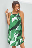 Palm Tree Leaf Print Ivory Sleeveless Dress
