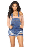 Raw Hem Ripped Denim Short Overall