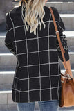 Khaki Button Wrap Turtleneck Pullover Plaid Print Knit Sweater