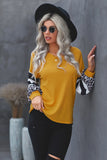 V Neck Leopard Stripe Splice Lantern Sleeve Top