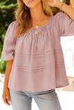 Pink Puff Sleeve Eyelet Babydoll Blouse