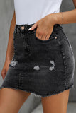 Distressed Raw Hem Denim Skirt