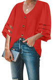 Flare Sleeve V Neck Button Blouse