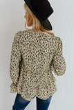 Apricot Printed Ruffled Funnel Neck Puff Sleeve Blouse