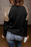 Black Cider Season Graphic Sequin Shoulder Patch Top