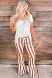 Brown Striped Fringe Bell Bottom Denim Pants