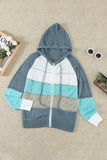 color Zipped Front Colorblock Hollow-out Knit Hoodie