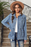 Pockets Front Zipper Buttoned Drawstring Waistline Hooded Jacket