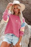 Rose Colorblock Long Sleeve Pullover Sweatshirt