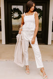 Eyelet Pattern Tied Shoulder Peplum Tank Top