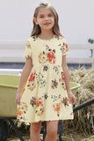 Short Sleeve Pocketed Children's Floral Dress