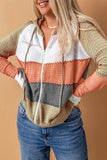 color Zipped Front Colorblock Hollow-out Knit Hoodie