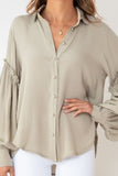 Ruffled Patchwork Bubble Sleeve Loose Shirt