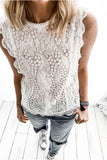 Crew Neck Scalloped Trim Lace Tank