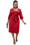 Plus Size Puff Sleeve Wrap V Neck Midi Dress