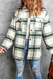 Green Plaid Print Pocket Women Shacket