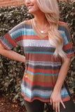 Multicolor Color Block V Neck Short Sleeve Top